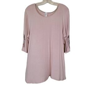 J Apparel Women's Scoop Neck Tunic Top Floral Pleated Back Pink Size 2XL